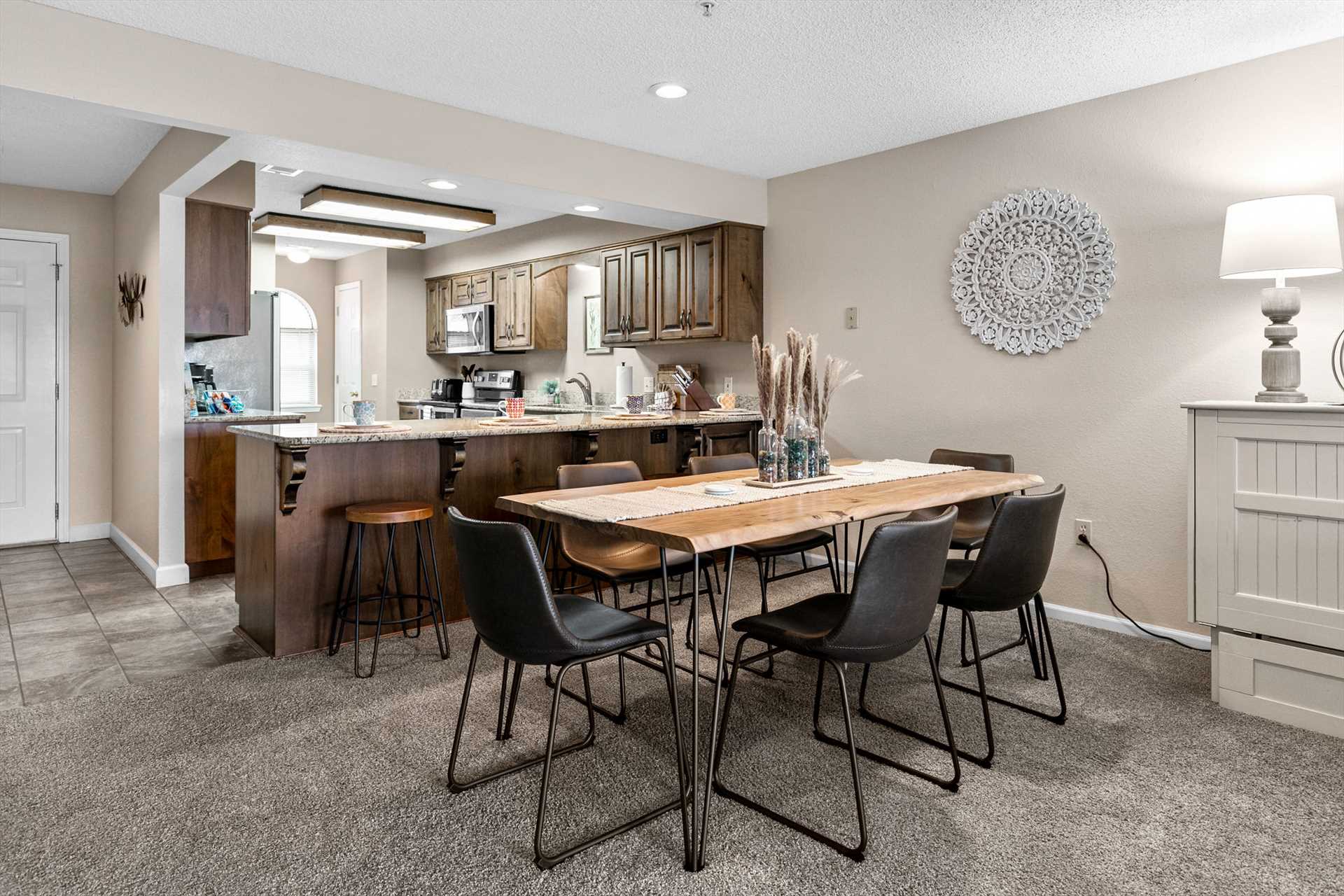 The dining table has seating for all!