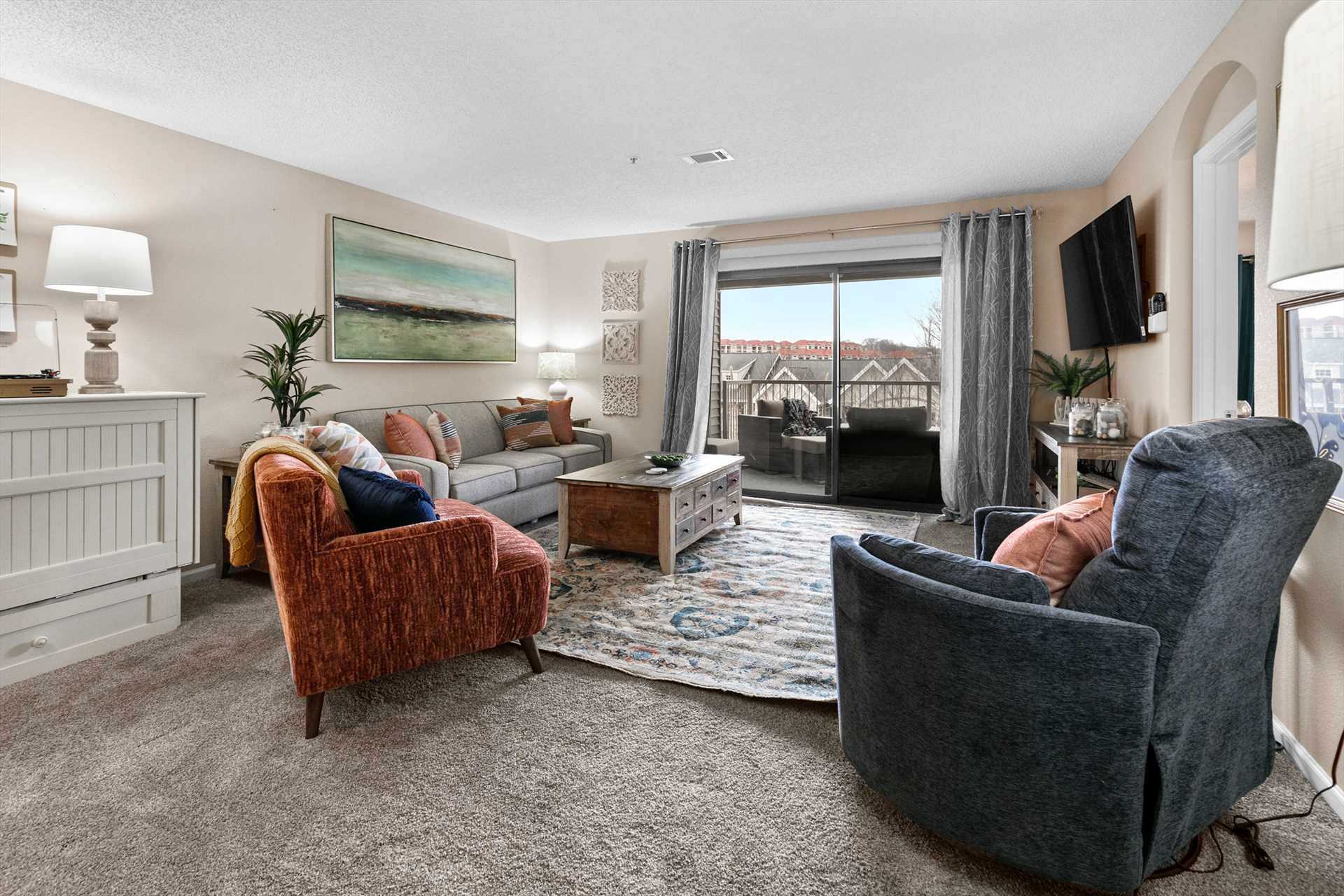 The living room is spacious yet cozy.